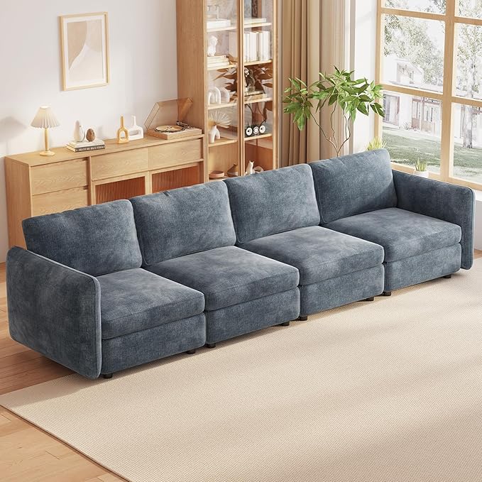Guyii 120 4 Seater Couch Sofa with Deep SeatsComfy Blue Sectional Sofa Modern Upholstered Modular Couch for Living Room Bedroom Apartment