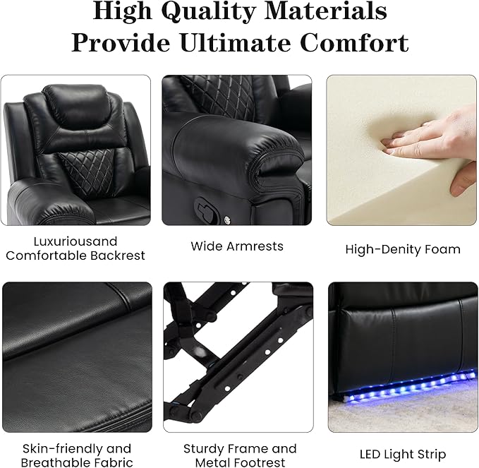 Merax Home Theater Seating Manual Recliner Chair with LED Light Strip for Living RoomBedroom Black