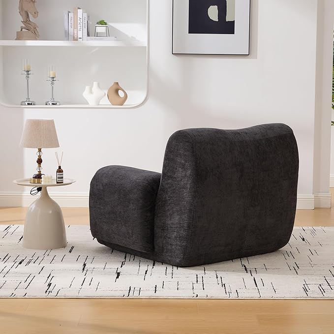 Chenille Oversized Armchair 42 Wide Upholstered Accent Chairs with Ergonomic Design Lazy Comfy Reading Lounge Chair with Deep Seats for Living Room Bedroom Dorms (Black)