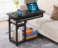 Tribesigns Small Portable Desk with Power Outlet Height Adjustable Sofa Couch Bedside Laptop Table with Wheels Mobile Standing Desk Rolling Computer Cart C Side Table with USB Ports