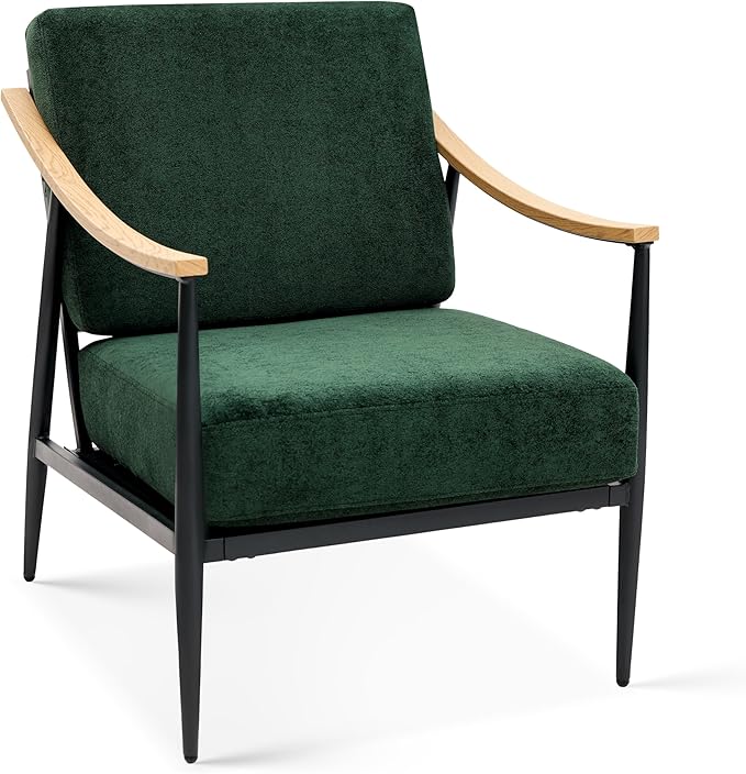 Modern Accent Chair for Living Room Bedroom Mid Century Arm Chair Upholstered Office Accent Chair Comfy Waiting Room Chair with Metal Frame Green