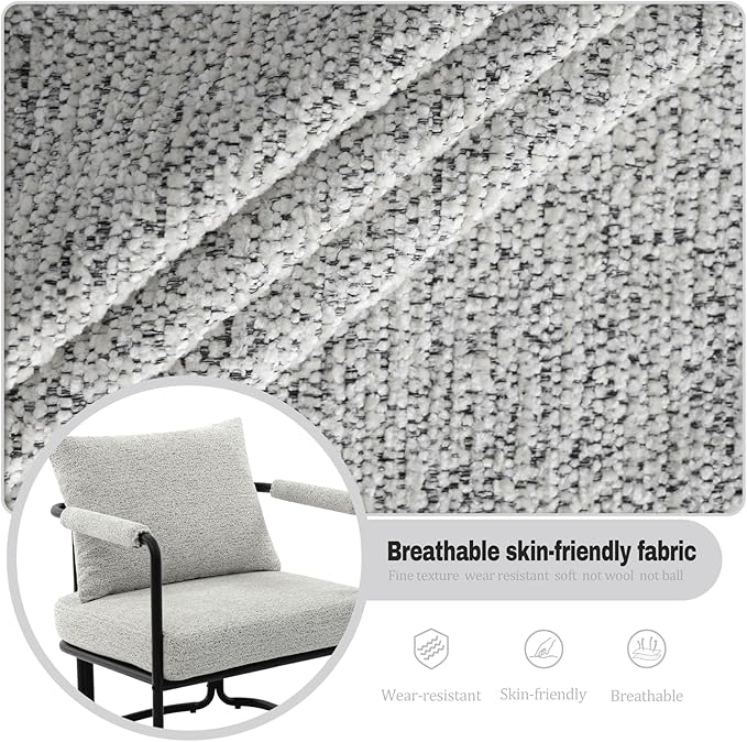 Accent Chairs Set of 2 for Living Room Mid Century Modern Upholstered Reading Armchairs for Bedroom Office with Comfy Chenille Cushion &amp Metal Frame Light Grey