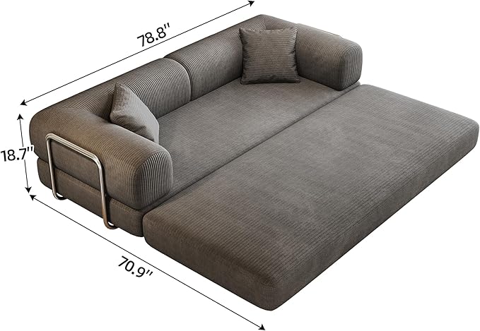 79 Convertible Floor Sofa Bed Modern King Sleeper Folding Mattress Couch with Pillows Corduroy Boneless Sectional Sofa Couch for Living Room Game Room Grey
