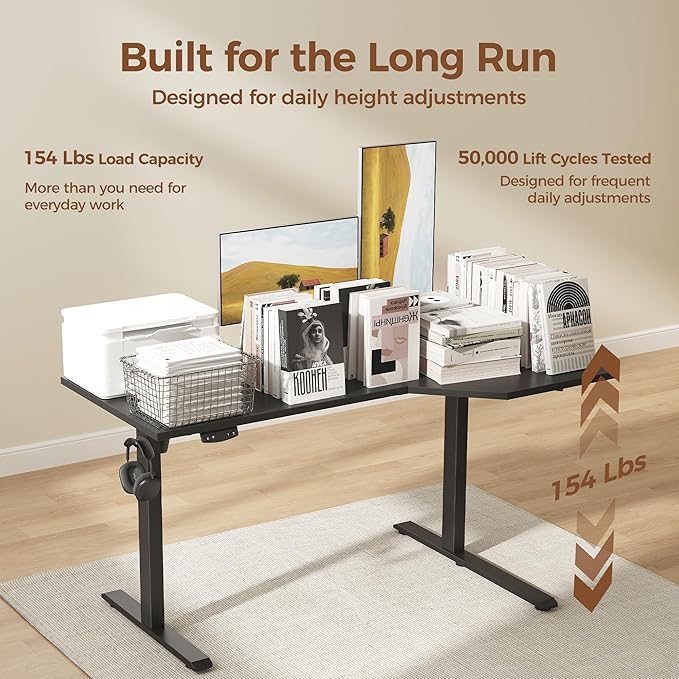 Mericonia L-Shaped Standing Desk with Cable Management Corner Stand Up Desk Electric Adjustable Computer Desk for Home Office Work