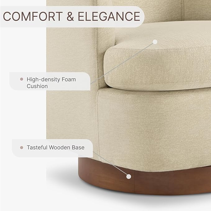 Swivel Accent Chair Barrel Armchair with Upholstered Performance Fabric and Wood Base for Bedroom Waiting Living Room 2 PCS Oatmeal