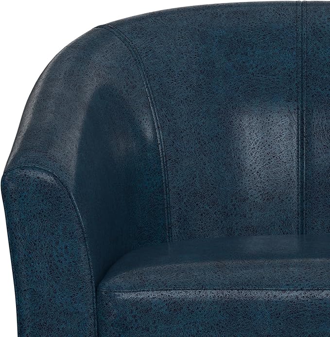 SIMPLIHOME Austin Tub Chair - 30 inch Wide Upholstered Faux Leather Contemporary Accent Chair in Distressed Dark Blue for Living Room or Office with High Arms Removable Cushion and Curved Backrest