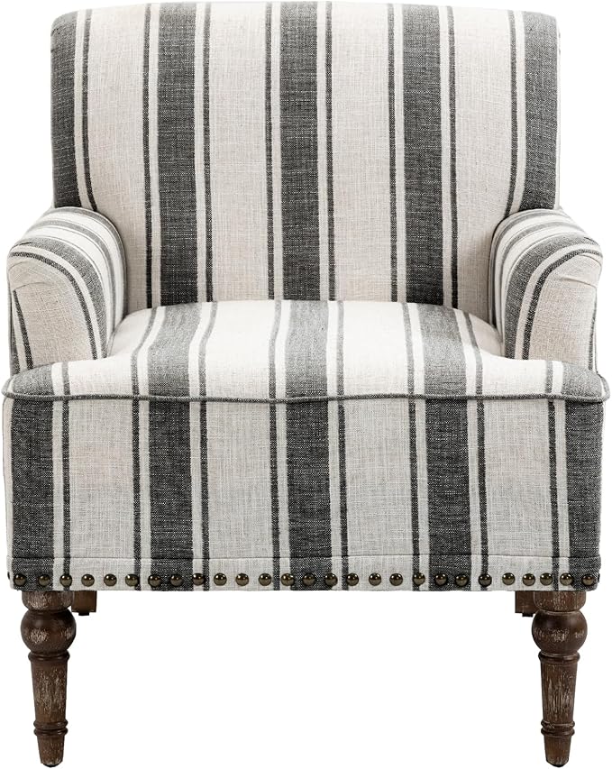 UIXE Stripe Accent Chairs Set of 2 Living Room Arm Chair Modern Nailhead Trim Club Armchair Comfy Upholstered Sofa Lounge Seat Reading Seat Bedroom Side Seating for Home Office Black
