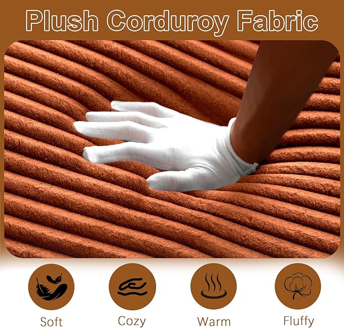 53 Oversized Chaise Lounge Chair Indoor Modular 3-in-1 Corduroy Boneless Chair Cloud-Like Cozy Comfy Sofa Bed Sleeper Couch for Reading Living Room Bedroom Orange