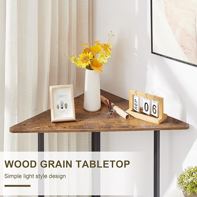 VECELO Ϲоrnеr Shelf End/Side Tables Ϲоrnеr Computer Desk Storage Shelf for Small Space Triangle Steel Frame Ϲоrnеr Shelves with Metal Frame Living Room Bathroom Brown 31.1