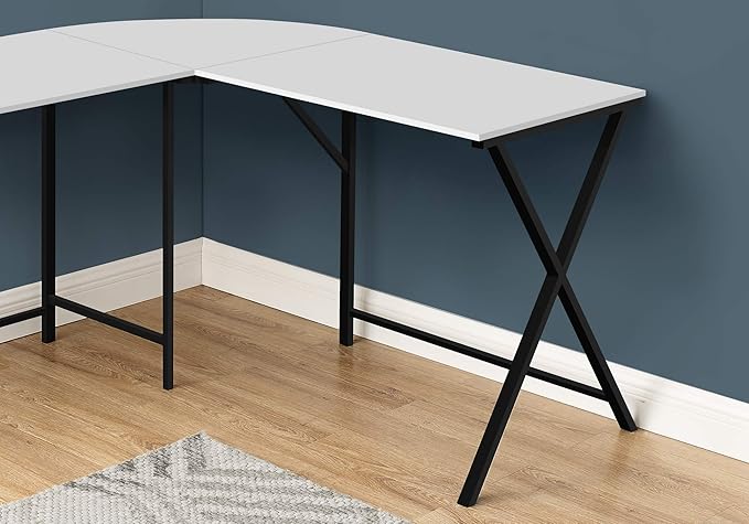 Computer Desk Home Office Corner 55 l L Shape Work Laptop White Laminate Black Metal Contemporary Modern