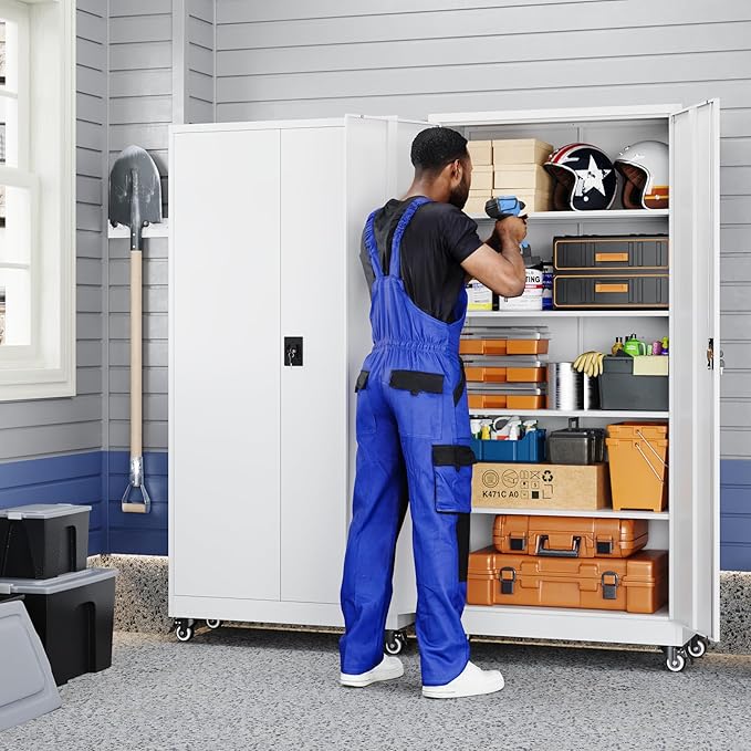 Yizosh Metal Garage Storage Cabinet with Locking Doors and Adjustable Shelves- 75 Rolling Steel Tool Cabinet for Home OfficeGarageWarehouse