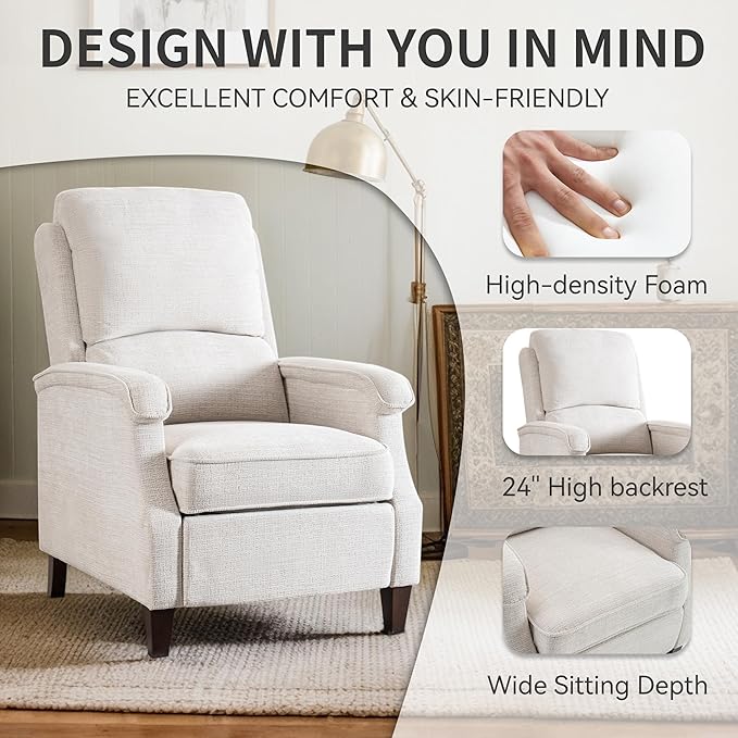 VKNOW Recliner Chair Fabric Recliner with Soft Armrest Home Theater Seating with Adjustable Push Back and Lumbar Support Single Sofa for Adults Lounge Chair for Living Room Bedroom（Beige）