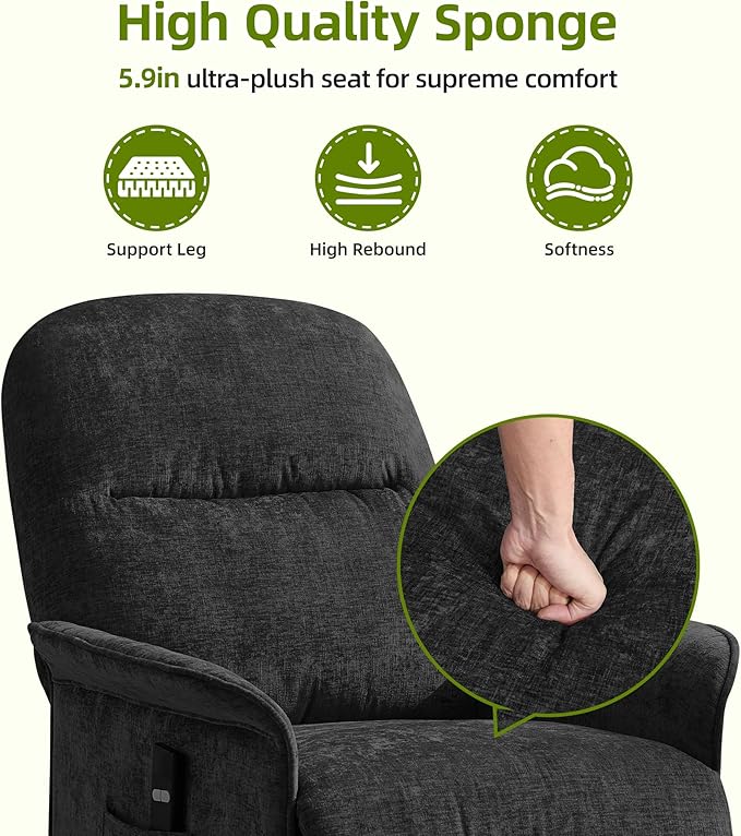 Power Recliner Chair with Remote Control 21 Wide Seat Small Recliners with Side Pocket for Adults Thick Cushions Chair for Living Room &amp Bedroom Dark Grey