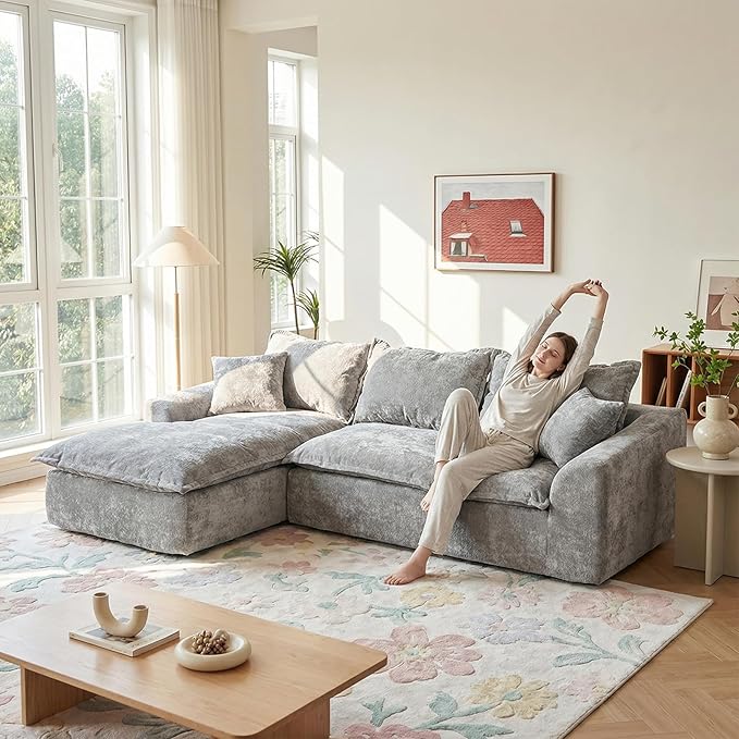 103”Modular Sectional SofaUpholstered Boneless Couch for Living Room BedroomModern Modular L-Shaped Chaise CouchCloud Sectional Sofa with Deep Seat (Light GrayLeft Facing Chaise)