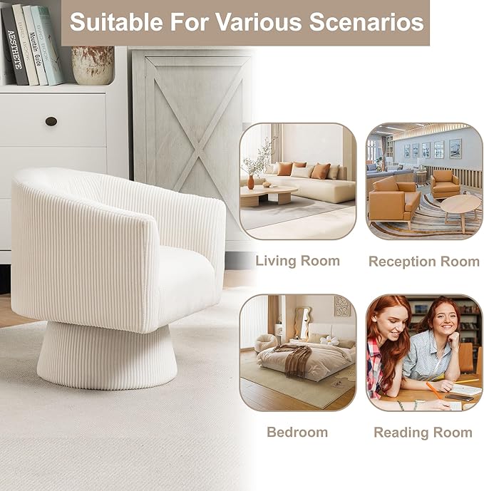 Swivel Accent Chair Modern 360° Barrel Chair Corduroy Upholstered Single Sofa for Living Room Bedroom(Beige)