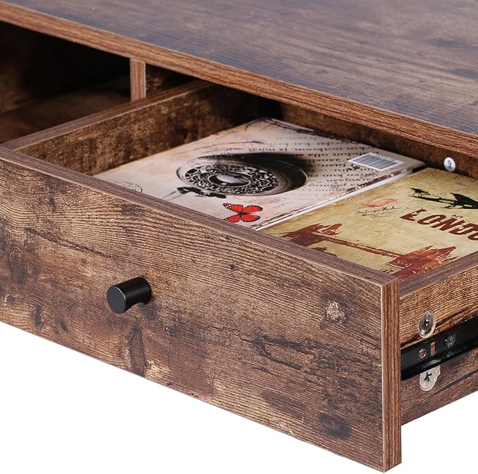 VECELO 39.3 Home Office Work Table with DrawersComputer Desk with Hairpin Leg for Writing/StudyRustic Brown