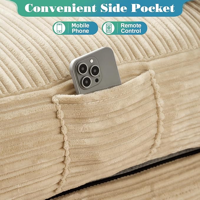 Folding Sofa Bed Convertible Sleeper Chair with Pillow Back Support Foldable Corduroy Futon Floor Couch Comfy Fold Out Chair Bed for Living Room Bedroom Dorm Beige
