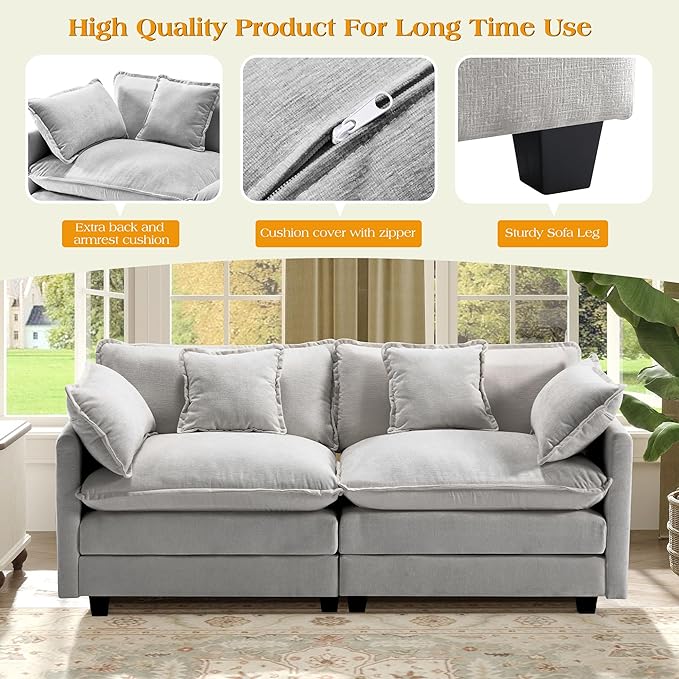 77.6 Modular Sectional SofaLoveseat Couch for Living Room Modern Deep Seat Sofa 2 Seater Chenille Fabric Comfy Cloud Couches with Throw Pillows for ApartmentSmall Spaces