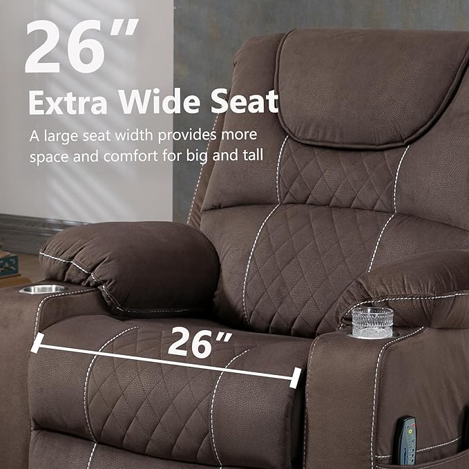 Oversized Power Lift Recliner Chair for Big and Tall 400 LBS Elderly 26 Large Electric Recliner Chair with Massage and Heating Lay Flat Zero Gravity Recliner Sofa Velvet Coffee Brown