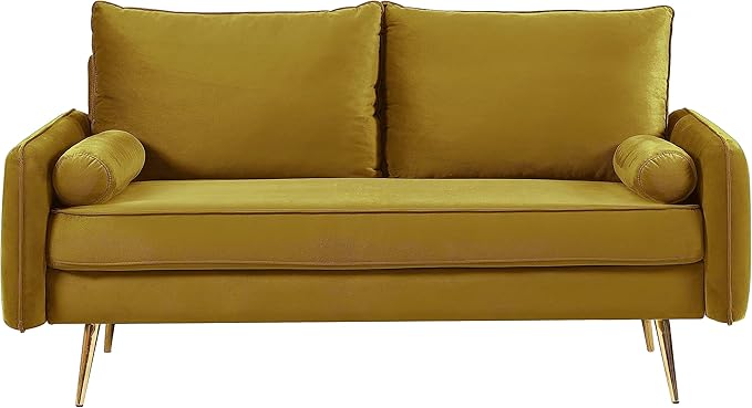 Kent Modern Loveseat European Style Velvet Living Room Furniture with Tapered Legs Vintage Flair and Sleek Design Greenish Yellow