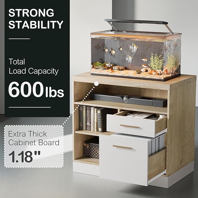 47.2'' Standing Desk with File Cabinet Height Adjustable Electric Sit Stand Desk Lateral File Cabinet Computer Workstation for Home Office Light Walnut
