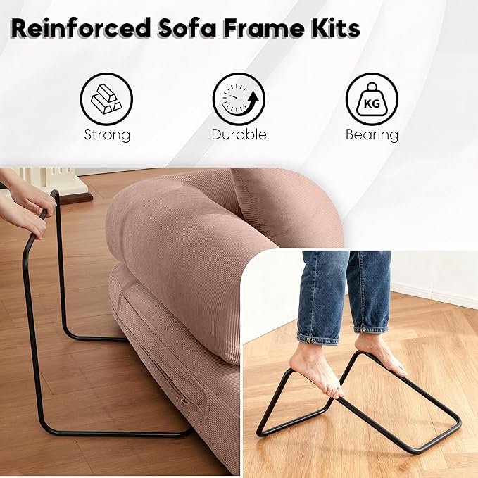 Convertible Folding Couch Bed Comfy Corduroy Sleeper Floor Sofa Bed with Fixed-Shape Frame Floor Sofa with Armrest Lounge Couch for Living Room Bedroom Lounge StudioPale Pink