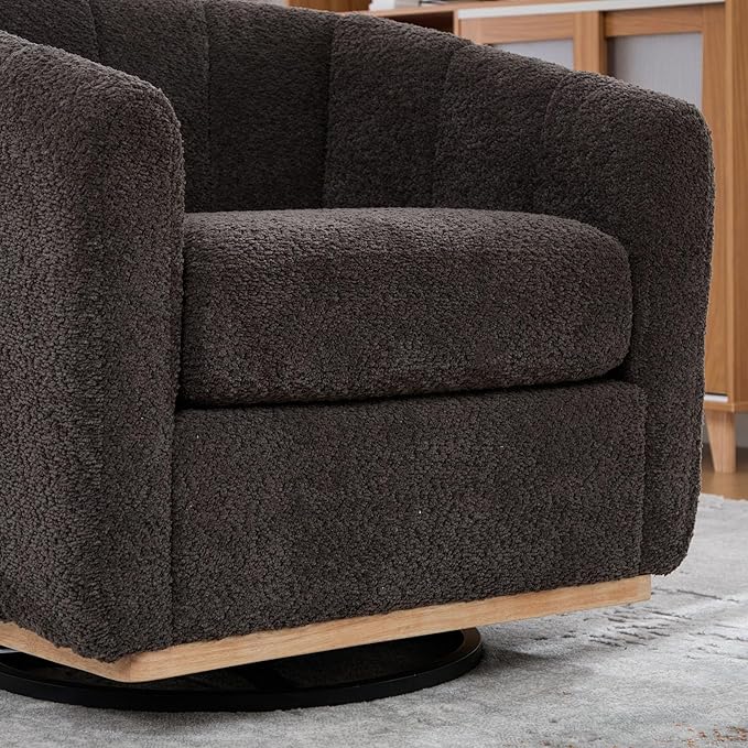 32 W Swivel Barrel Chair Boucle Chenille Accent Chair Upholstered Tufted Club Armchair Single Sofa Chairs with Metal Base for Living Room Family Room Bedroom Lounge Area Office (Charcoal)