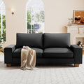Modern Faux Leather Sofa Large Couch with Spring Cushions &amp Solid Wood Frame Easy-to-Clean Removable Cover Spacious Living Room Family Furniture Extra Long Couch (88.58 Black)