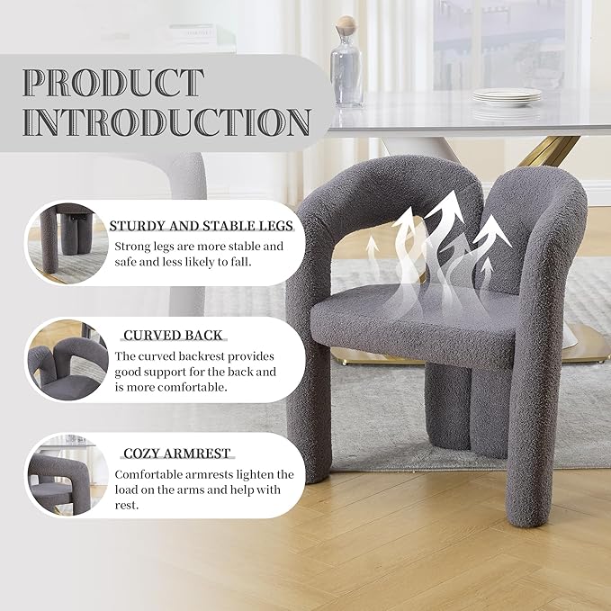 Set of 2 ChairsContemporary Designed Velvet Fabric Upholstered Accent Barrel Side Chair with Plywood Frame and Metal Base for Living Room (Gray Teddy)