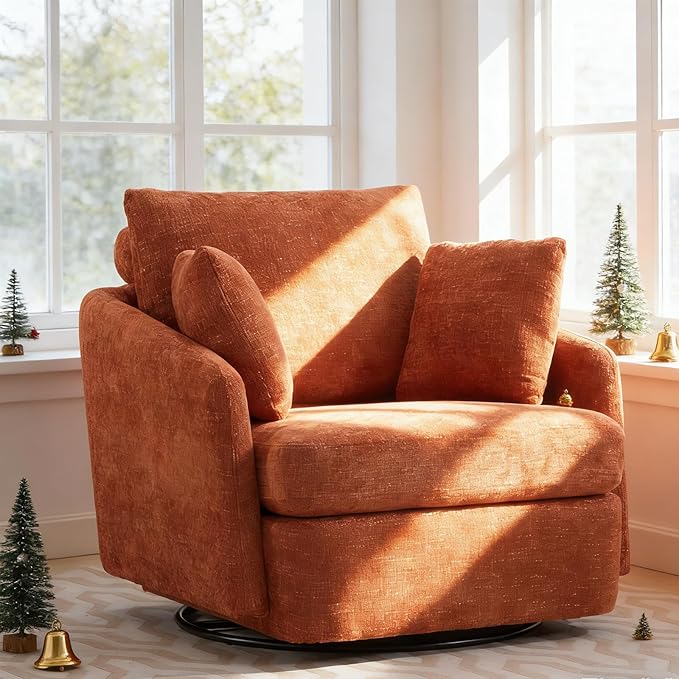Chifee &amp Vingol 40.6 Oversized Swivel Accent ChairChenilleOrange