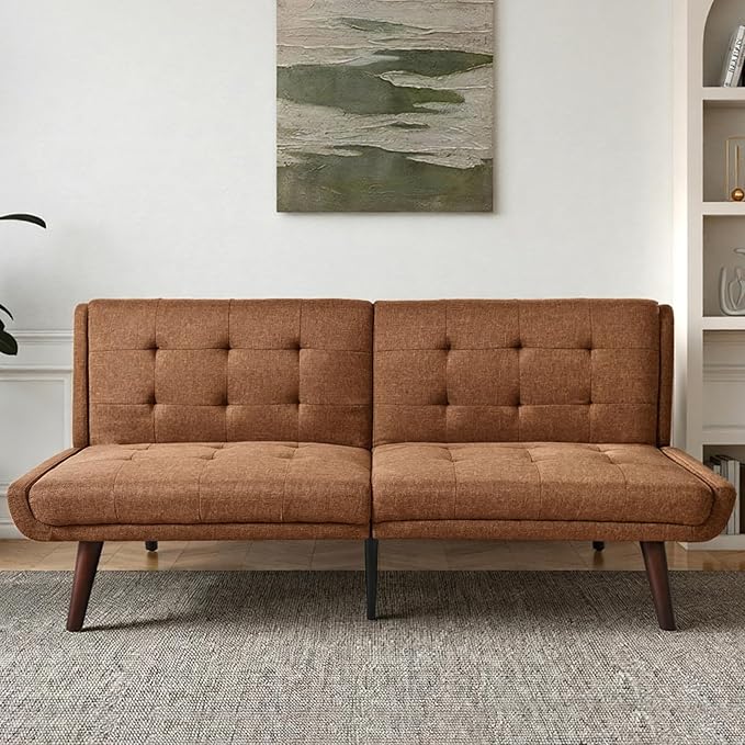 63 Loveseat Sofa Convertible Sofa Bed 5-Position Adjustable Backrest Sleeper Chair Guest Bed for Studio Apartment Basements Cabins Dorm Brown.