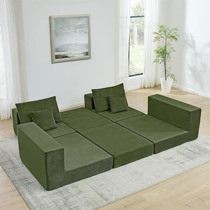 Boneless Couches for Living Room Modern Corduroy Couch Convertible Sleeper Sofa Folding Sofa Bed Mattress Couch for Bedroom Small Spaces - No Assembly Needed in Green
