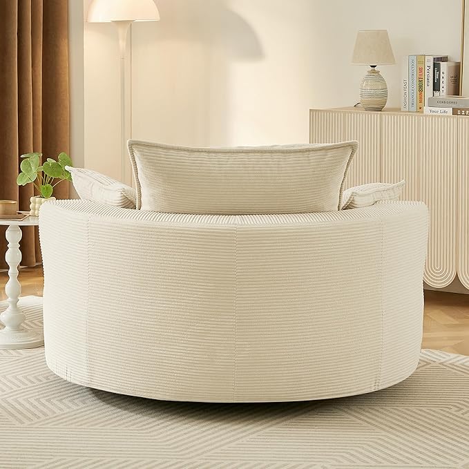 360° Swivel Sofa Chair Accent Barrel Chair 57.5 Swivel Round Chair with Dual-Layer Cushion Design and 3 Removable Pillows for Living Room Bedroom Office and Hotel (Beige)
