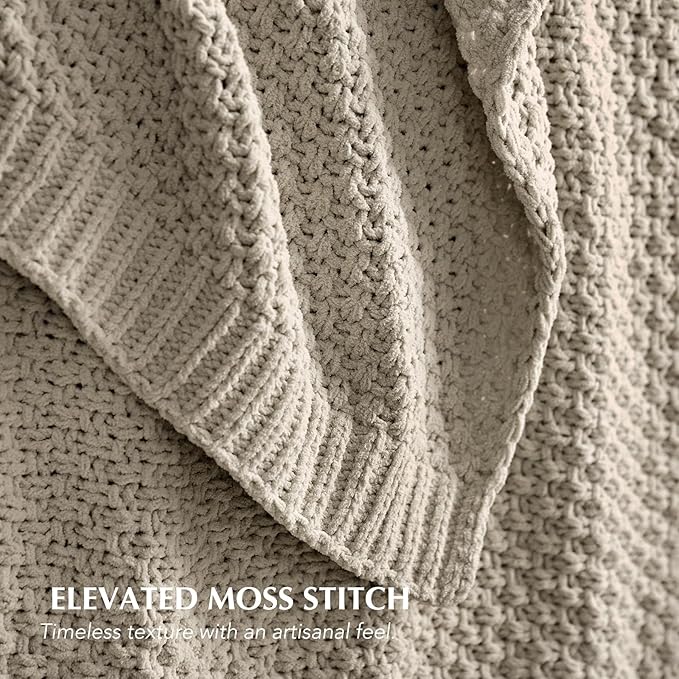 EVERGRACEHOME Chunky Chenille Knit Throw Blanket for Couch Soft Luxurious Moss Stitch Blankets for Bed Cozy Decorative Farmhouse Knitted Throws for Sofa Warm Gray 50 x 60