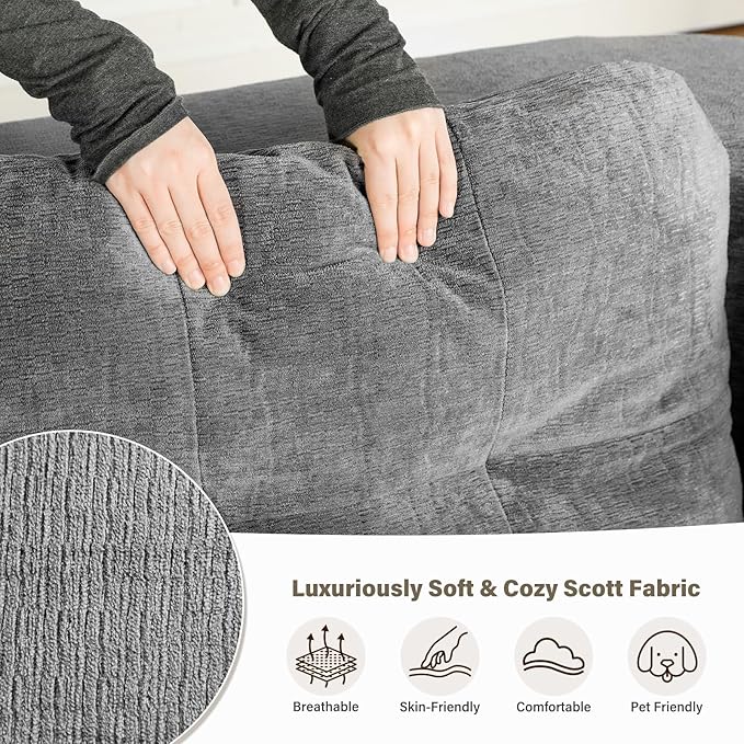 78 Convertible Sofa Bed with Blanket Boneless Cloud Couch Queen Scott Fabric for Living Room Bedroom Modular Loveseat with High-Density Solid Sponge No Assembly Grey