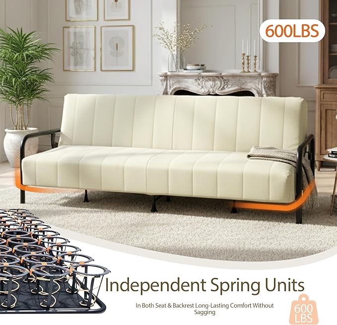 Homy Casa Convertible Sofa Bed with Metal Frame and Upholstered Cushion for Living Room Guest Room and Small Apartment (Beige)