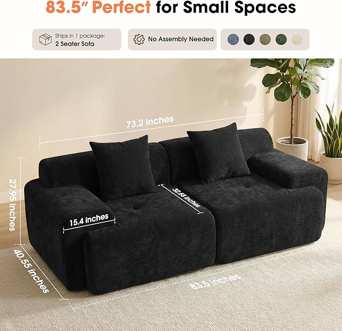 83.5 Sectional Loveseat Sofa Luxury 32.6 Deep Seat Boneless Couch Cozy Cloud Couches for Living Room Apartment Bedroom No Assembly Required (Dark Gray) | 17 Thickened Seat Super Soft Seat 2