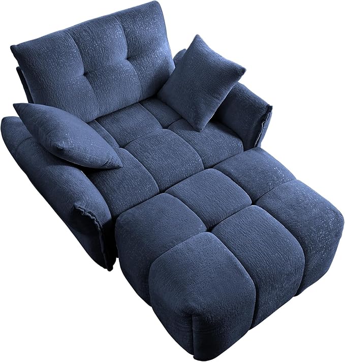 Aoowow Modular Sectional Sofa Chair with Movable Ottoman 47” Modern Chenille Single Seater Sofa Upholstered Sofa Couches for Living Room Apartment BedroomBlue