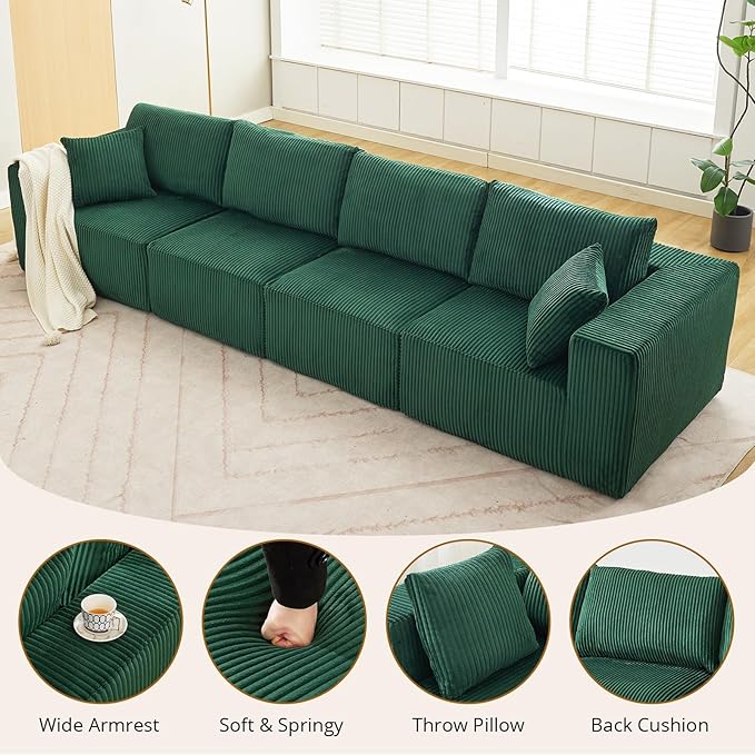 Sectional Cloud Boneless Couch 137 Modern Comfy Linear Straight No Assembly Required Convertible Compression Sleeper Modular Sofa with Corduroy Fabric 4 Deep Seat Single for Living Room