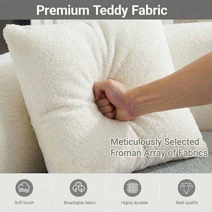 67”Curved Loveseat for Living Room Deep Seat Cloud Loveseat with 2 Throw Pillows Modern Loveseat Adopt Teddy Fabric for Small Spaces The Love Seat Couch No Assembly Needed White Loveseat