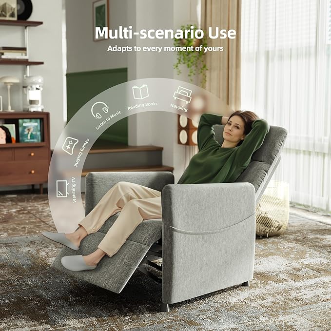 Power Swivel Recliner Chairs Linen Electric Glider Rocking Chair for Adults with Footrest &amp Backrest Nursery Recliner Chairs for Small Spaces Living Room (Light Gray)