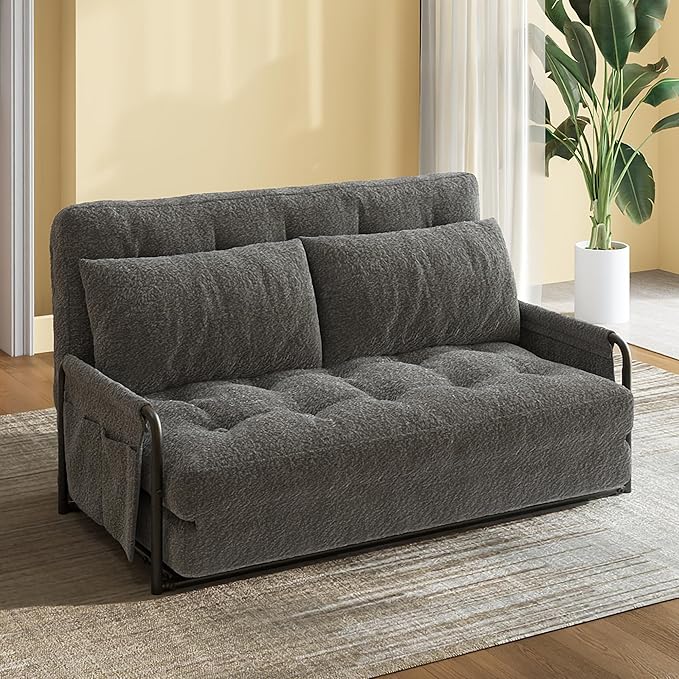 WLIVE Futon Sofa Bed Floor Chair with Adjustable Backrest Bean Bag Bed for Adults with Armrest Pillow Low Profile for Living Room Reading Bedroom Loveseat Grey
