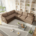 115 L-Shaped Sofa Couch with Pull-Out BedOversize Convertible Sleeper Sofa with Side Pocket &amp USB PortTeddy Upholstered Sectional Couches with Convert Left/Right Facing (Coffee Teddy)