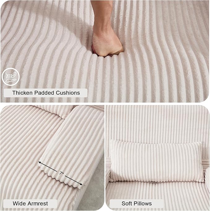 Boneless Chair for Small SpaceCorduroy Cloud Chair Foam Couch with Wide ArmrestFluffy Comfy Reading Single Sofa Chairs for Living Room Bedroom Apartment (Beige)