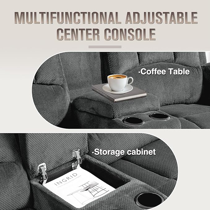 Oversized 72 Loveseat Recliner Sofa with Console Manual Double Reclining Sofa with USB Ports Cup Holders &amp 2 Phone Holders for Living Room Home Theater Game Room (Gray Velvet)