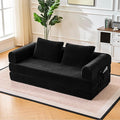 79 Convertible Sleeper Sofa Bed Oversized Corduroy Floor Couch with 2 Pillows Pull Out Memory Foam Mattress Guest Bed High-Density Sleeper Loveseat for Living Room Apartment [Black]