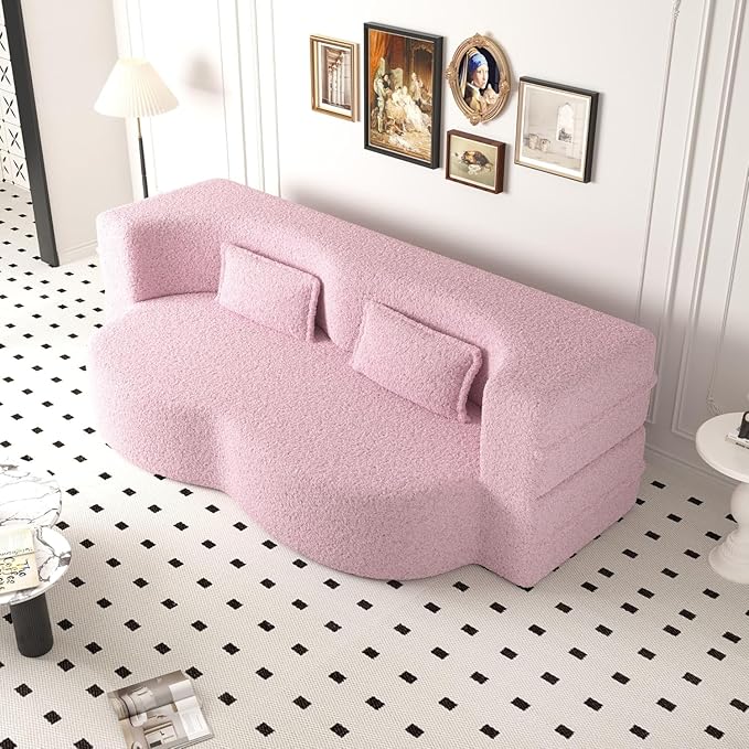 78 Inch Couch Queen Sleeper Sofa Bed Loveseat Cloud Convertible Folding Teddy Full Size Boneless Sofabed for Living Room Guestroom Lazy Lounge Floor Fold Out Sofa Bed No Assembly