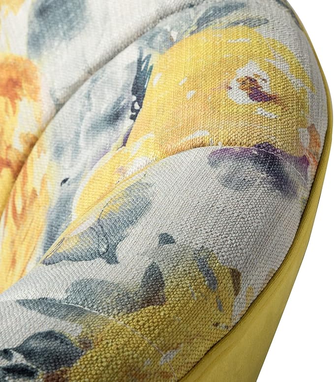 Tina's Home Accent Chair with Golden Legs Comfy Tufted Wingback Living Room Chair Floral Fabric Small Armless Side Chair Upholstered Slipper Chair for Bedroom Reading Room (Flower Print Yellow)
