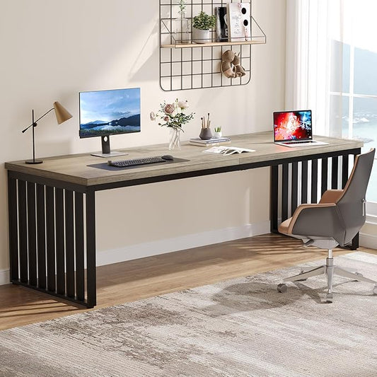 Tribesigns 78.74 Extra Long Computer Desk 2 Person Desk Double Long Desk with Heavy Duty Metal Frame Double Workstation Study Table for Home Office Brown (Without Chair) (Gray &amp Black)