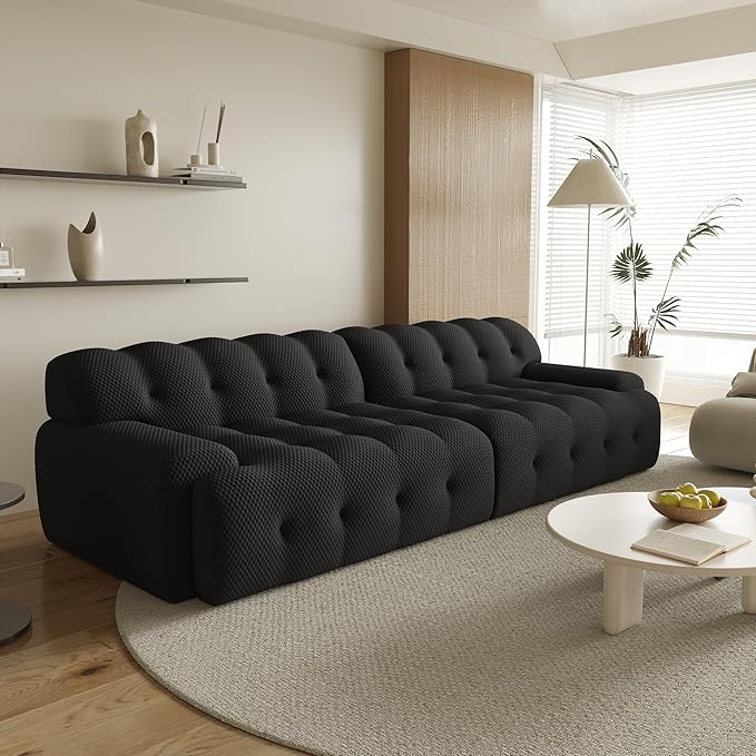 102.4inch Modular Sectional CouchOversized Loveseat Sofa 3D Mesh Fabric Comfy Cloud Sofa Couches Curved Couch for Living Room Office ApartmentNo Assembly Required (Black 102.4)